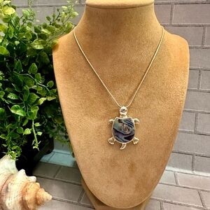 Abalone shell turtle design necklace
